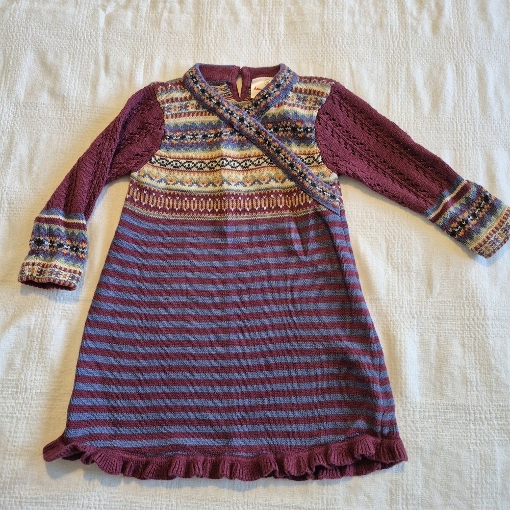 Hanna Andersson girls size 80 or 18-24 months burgundy blue dress VGUC